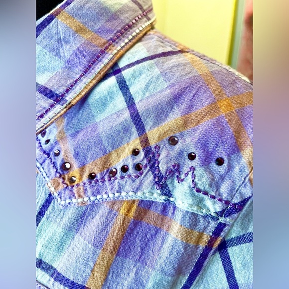 Cumberland Outfitters retro style  plaid western short sleeve shirt, embroidery - Picture 8 of 13